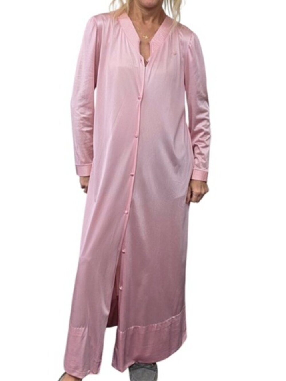 Vintage DVF Pink Satin Duster Robe Lounge Glamour M